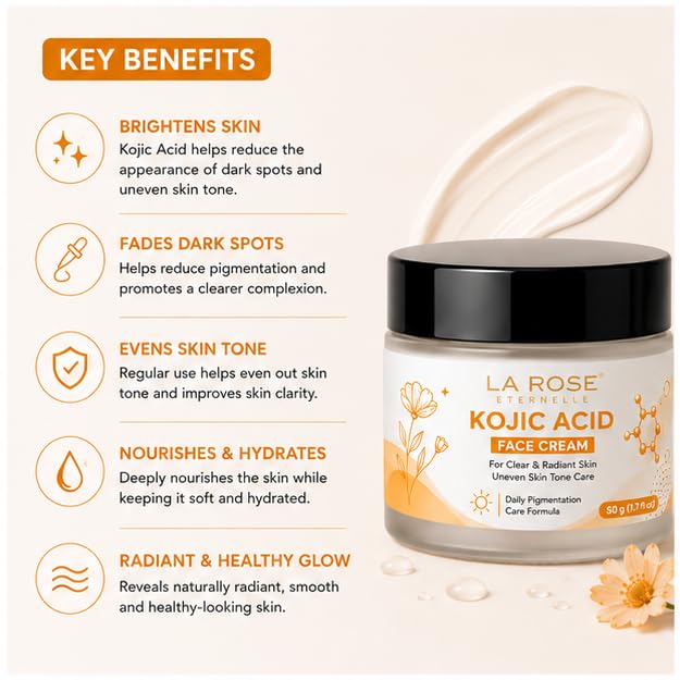 LA ROSE ETERNELLE Kojic Acid Face Cream, Clear & Radiant Skin, Uneven Skin Tone Care, 50ml