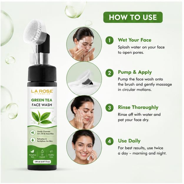 LA ROSE ETERNELLE Green Tea Face Wash with Neem Tea Tree Oil & Aloe Vera | Daily Facial Cleanser for Oily Skin | Refreshing Face Wash for Men & Women | 150 ml