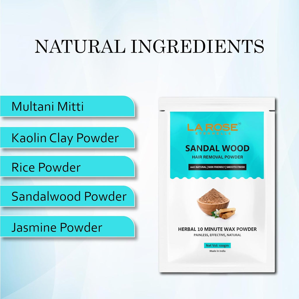 LA ROSE ETERNELLE Sandalwood Hair Removal Powder, Herbal Wax Powder, 10 Minute Painless Hair Removal,100gm (Sandalwood)
