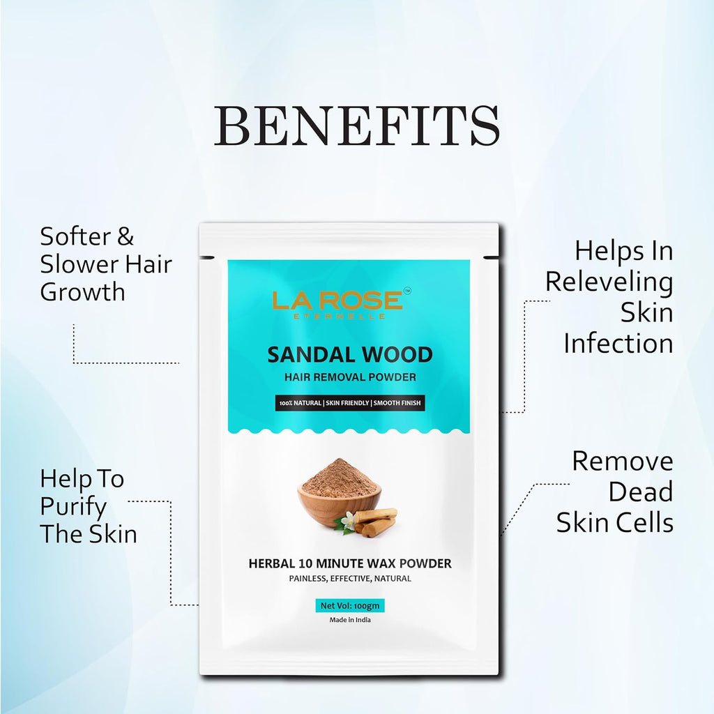 LA ROSE ETERNELLE Sandalwood Hair Removal Powder, Herbal Wax Powder, 10 Minute Painless Hair Removal,100gm (Sandalwood)