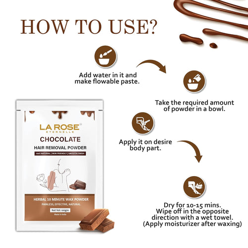 LA ROSE ETERNELLE Chocolate Hair Removal Powder, Herbal Wax Powder, 10 Minute Painless Hair Removal, 100% Natural, 100gm (Chocolate)