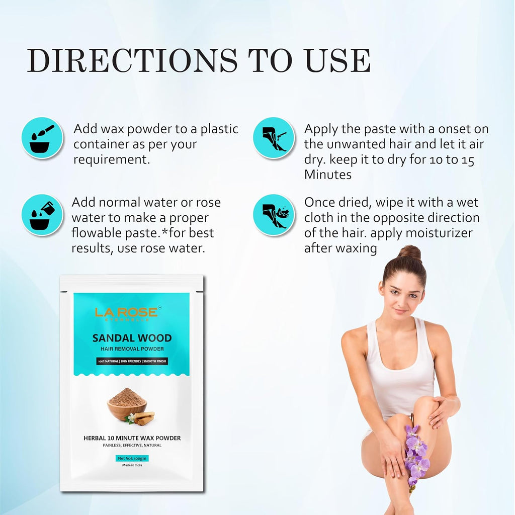 LA ROSE ETERNELLE Sandalwood Hair Removal Powder, Herbal Wax Powder, 10 Minute Painless Hair Removal,100gm (Sandalwood)