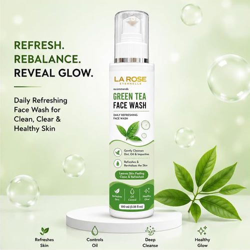 LA ROSE ETERNELLE Green Tea Face Wash with Neem, Tea Tree Oil & Aloe Vera, Daily Facial Cleanser for Oily Skin, Refreshing Face Wash for Men & Women, 100 ml